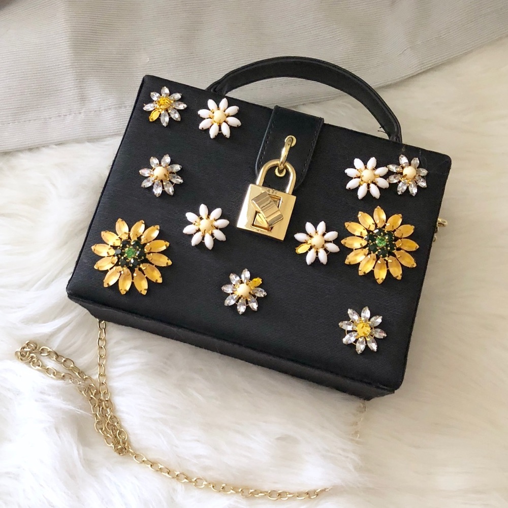Embellished lock box bag